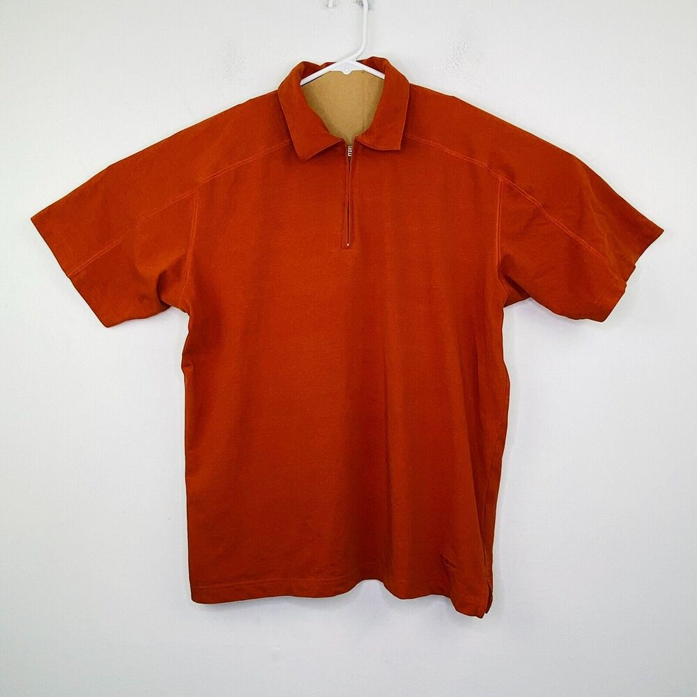 Patagonia Men's Medium Shirt Orange Short Sleeve Athletic 1/4 Zip Polo BE20